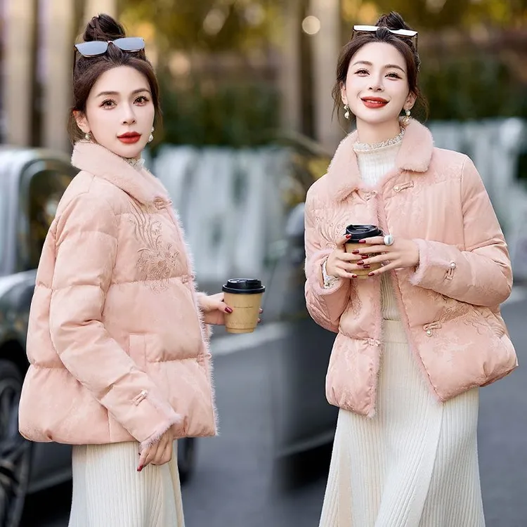 2025冬季新款新中式拼接时尚洋气加厚保暖水貂毛新中式国风女装