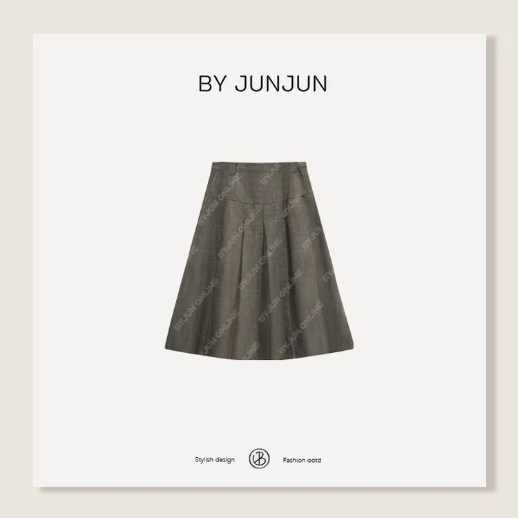 ByJunjun板栗可可 四季款复古百褶半裙百搭显瘦半身裙