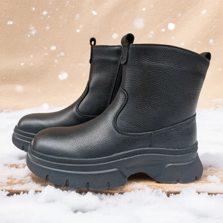 83612女款牛皮侧拉链皮毛一体中筒加厚底隔凉加厚保暖冬季雪地靴