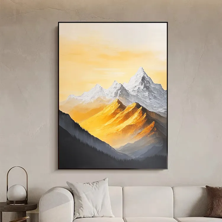 金山银山日照金山装饰画十字绣壁画办公室茶室高档新款背靠挂画