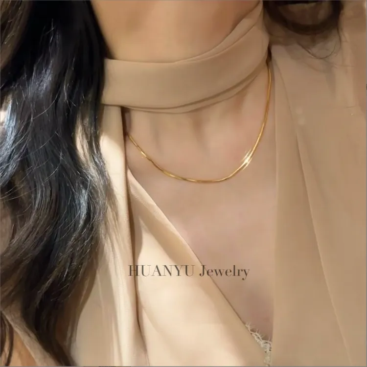 钛钢项链 【HUANYU】镀k金 蛇骨素链锁骨链ins风金色时尚项链简约
