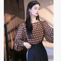 刘欣服饰 2025新款秋装咖色点网红长袖气质复古气质时尚上衣5941