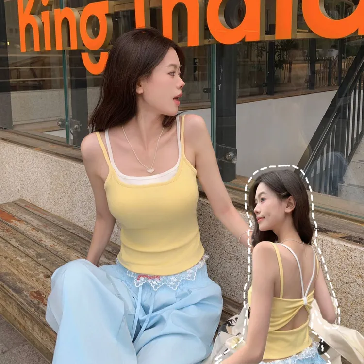 YANLIAN/燕莉安 【欧若风】假两件纯欲甜辣撞色吊带背心【运费补贴】