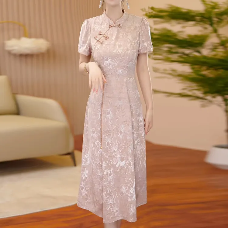 拉夏贝尔新中式国风气质中长裙女2025夏季新款高端日常高级感旗袍