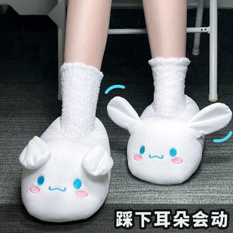 玉桂狗耳朵会动棉拖鞋冬天兔兔可爱可外穿百搭厚包脚跟女保暖潮流