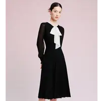 【晨粉专享价】高级感通勤衬衫领拼接简约优雅长袖显瘦连衣裙女