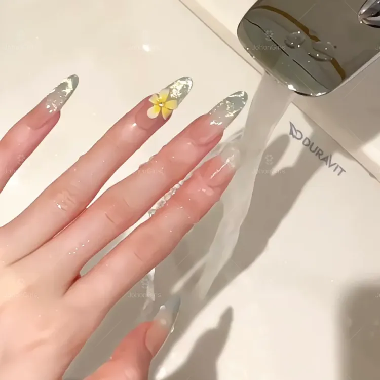 JohonGirls'/琴岛小嫚【柠檬海浪】春夏多巴胺鸡蛋花雕花渐变穿戴甲