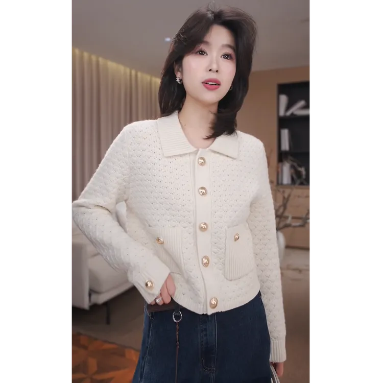 广州琴姐【巴黎香榭】琥珀流光风绵羊毛小香风针织开衫女秋款 92514