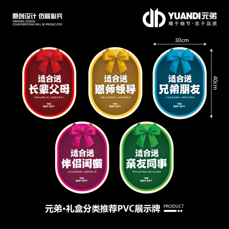 元弟·礼盒分类推荐PVC展示牌  1份5张