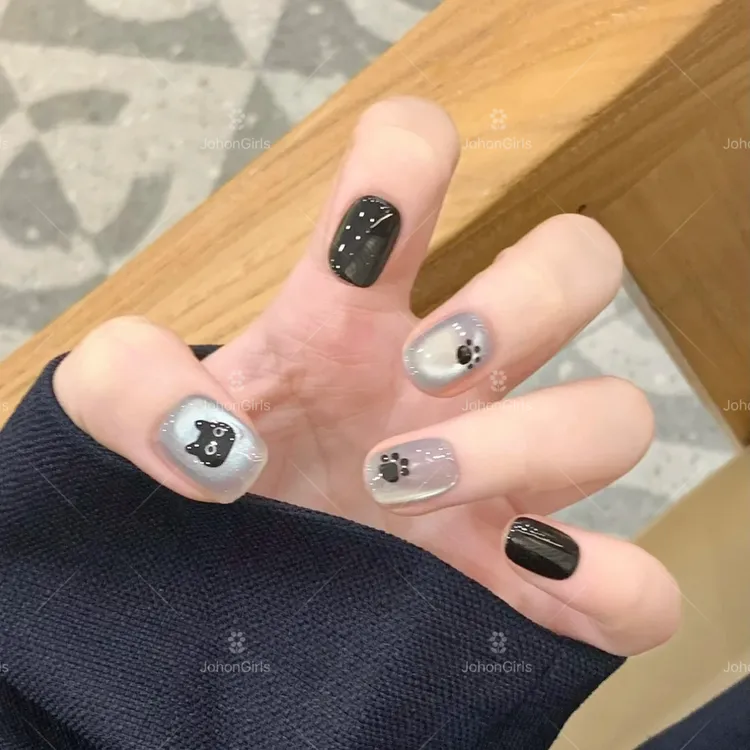 JohonGirls'/琴岛小嫚【暗月魔女】高级感超短甲气质猫眼手工穿戴甲