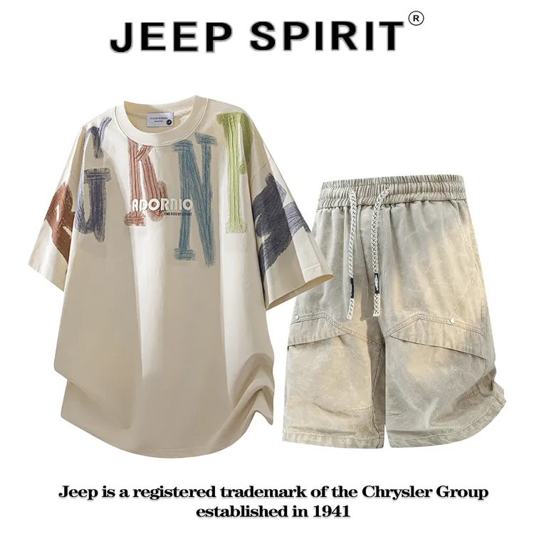 JEEPSPIRIT吉普套装夏季新款潮流百搭运动大码宽松休闲圆领两件套