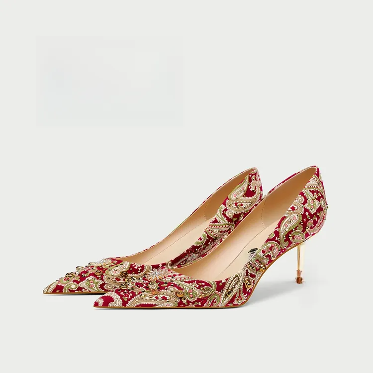 香港红色秀禾婚鞋 绝美不累脚新娘婚鞋婚礼订婚高跟鞋女结婚鞋子