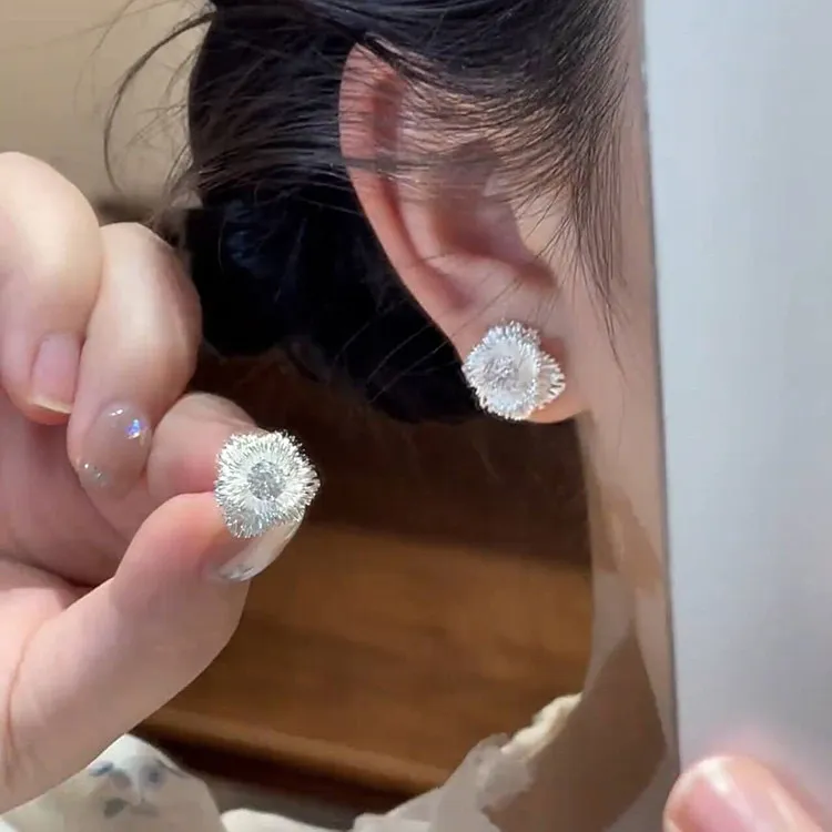 锌合金耳饰 【浮萍暗动】银色日韩耳钉饰品法式女百搭ES624