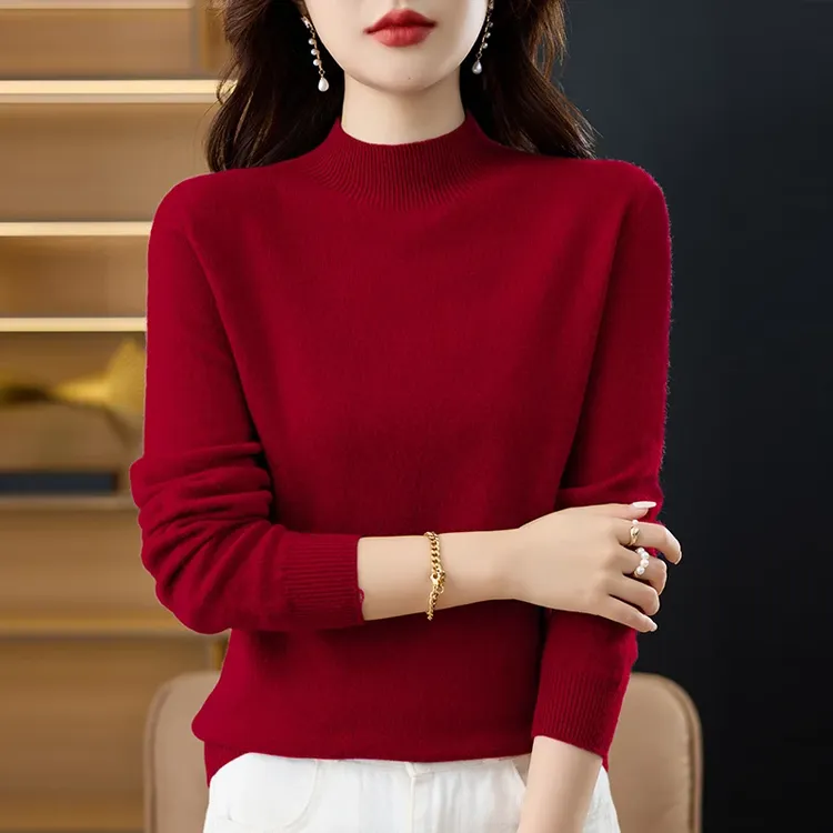欧货2025新款女士半高领宽松打底衫显瘦洋气安哥拉红毛衣针织衫女