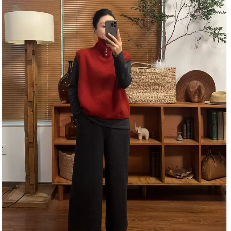 【那尚新品】100%绵羊毛可立领可翻领针织无袖时尚马甲（不能机洗）