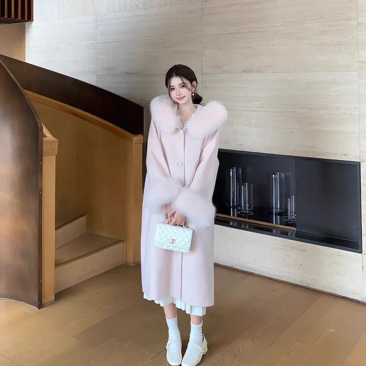 【朝朝暮暮】100澳毛 重磅氛围感狐狸毛长款大衣