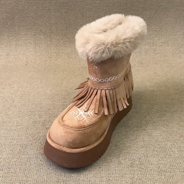 RubyL/4.5cm秋冬保暖休闲通勤雪花流苏舒适圆头厚底雪地靴女款