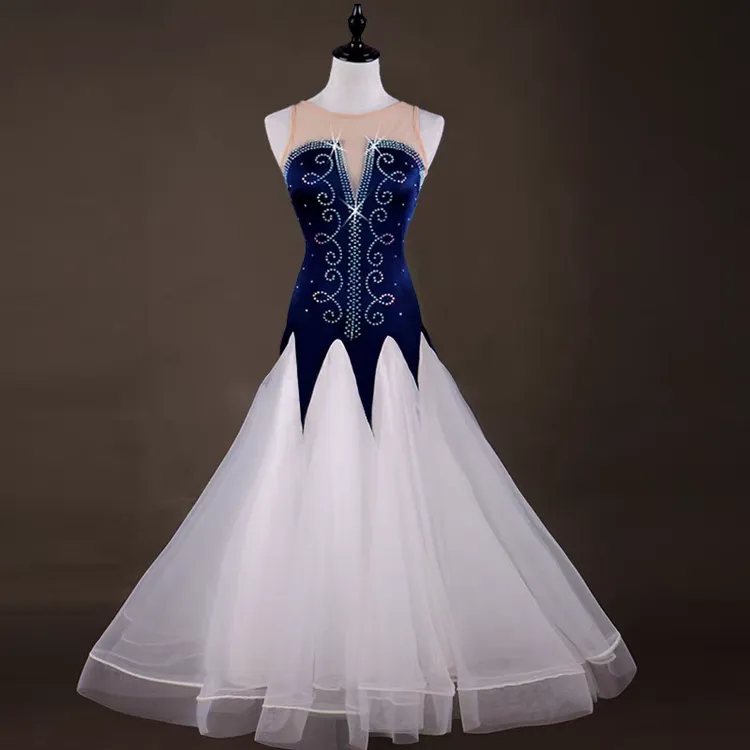 镶钻圆领摩登舞裙新款连衣裙国标舞交谊舞大摆裙华尔兹演出比赛服