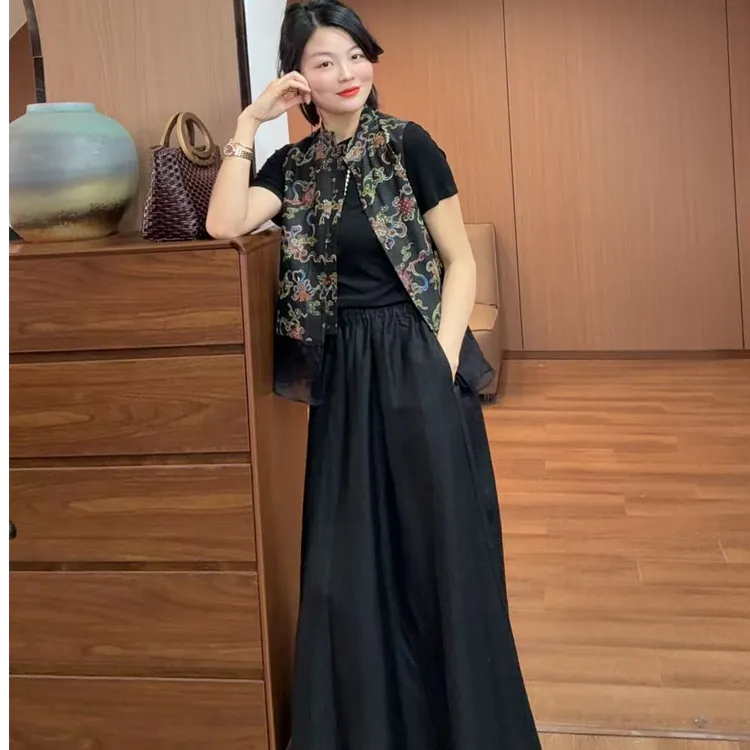 TANTAN 100真丝香云纱显瘦百搭中国风修身马夹989