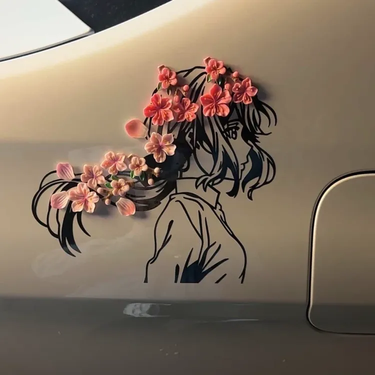 汽车尾部薇尔紫罗兰永恒花园车身动漫少女防水贴立体桃花装饰饰品