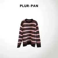 PLUR·PAN拼色条纹复古休闲针织衫