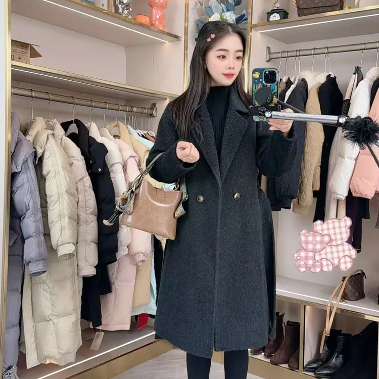 2025秋冬新款常规袖百搭中长款女装设计感毛呢外套休闲羊毛大衣