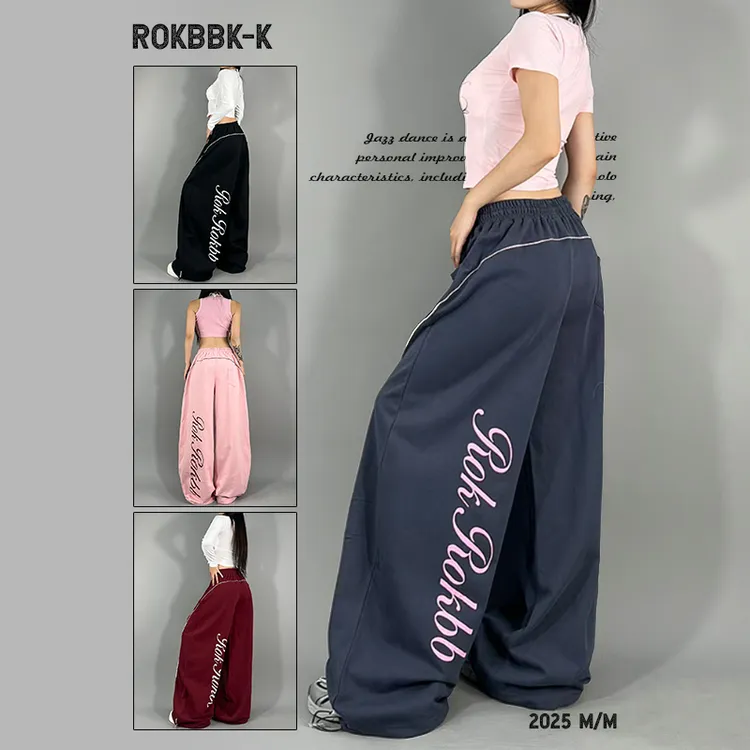 ROKBBK-K布韩街舞潮牌美式线条感字母设计运动休闲裤女爵士舞
