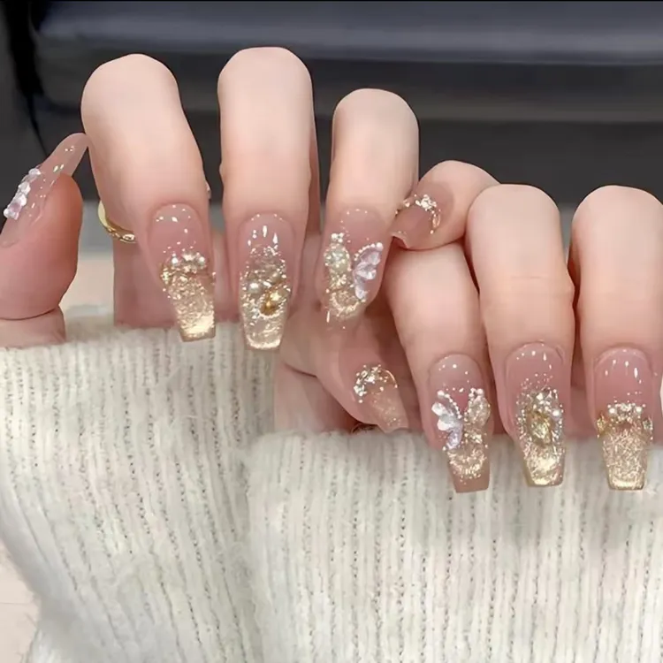 【烫金蝴蝶】时尚清新纯欲高级感成品美甲穿戴式手工穿戴甲