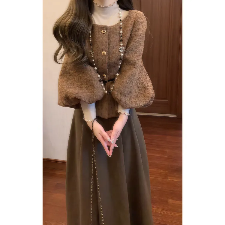 【香奢茶花梦】小蛮腰气质名媛小香风收腰外套&针织衫&半身裙9820