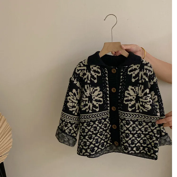 【安安家】女童毛衣新款韩版翻领秋装针织儿童外套R25555