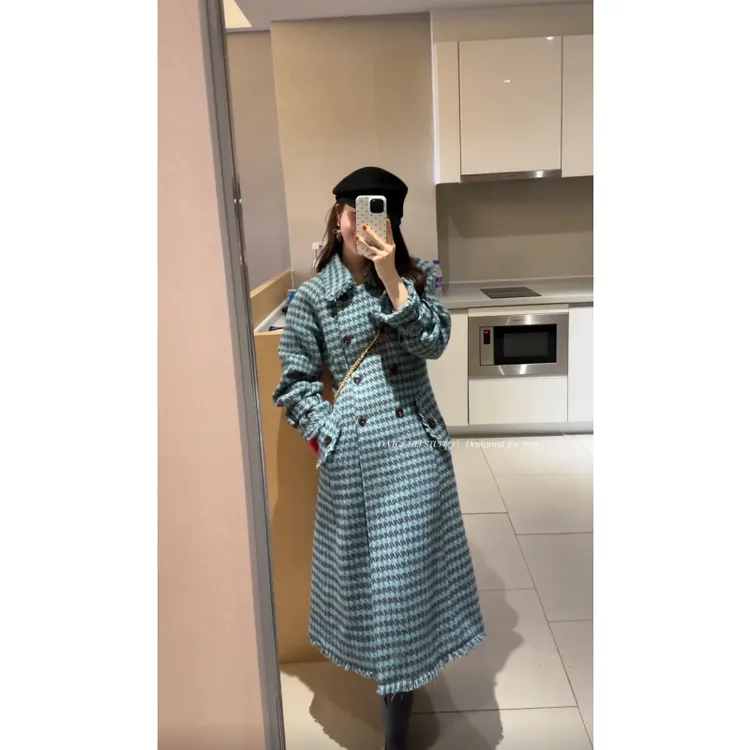 【DATOUHEI 秋冬新品】“巴黎夜曲"千鸟格毛呢大衣D225M17479