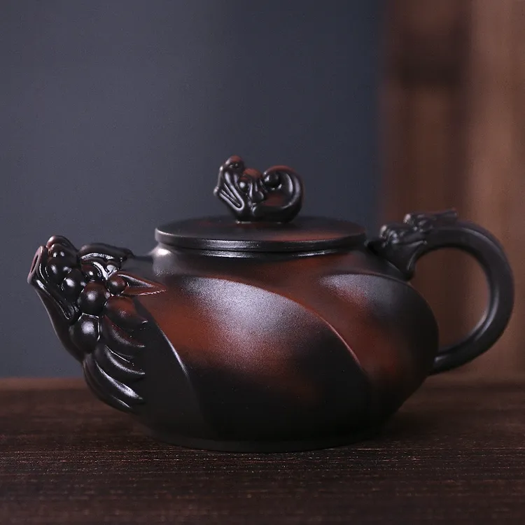 紫陶龙头老大凤鸣壶大容量家用中式纯手工泡茶壶复古大号紫砂壶商品图