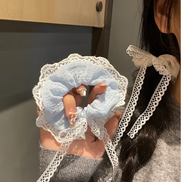 少女发圈甜美风清新女蕾丝蝴蝶结飘带皮筋可爱头饰气质发绳简约