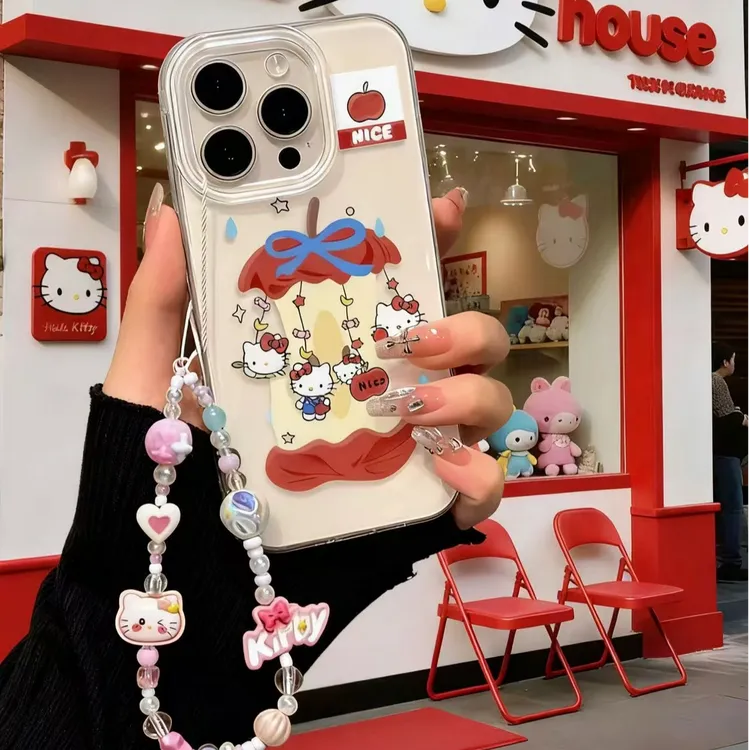 苹果核旋转木马KT适用于苹果17promax/16大孔白色IMD手机壳华为xr