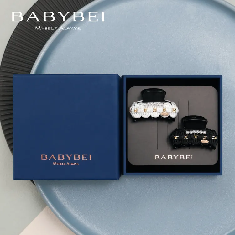 BABYBEI/初贝绵绵高亮珠小号抓夹发夹气质高级时尚黑色米色小香风