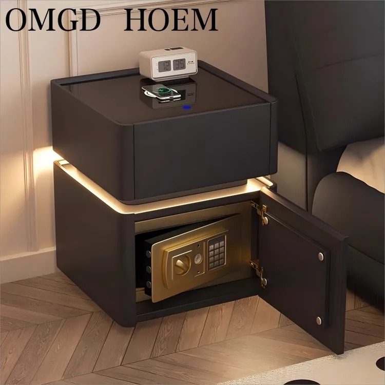 智能床头柜保险箱一体2025新款轻奢高级感实木简约现代卧室床边柜