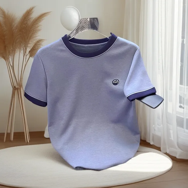 蓝色纯棉大码胖mm显白短款修身百搭简约时尚休闲基础款上衣薄夏季