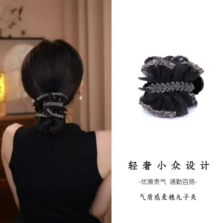 抓夹轻奢欧根纱丸子夹新款网纱时尚后脑勺发夹网红气质发夹W19