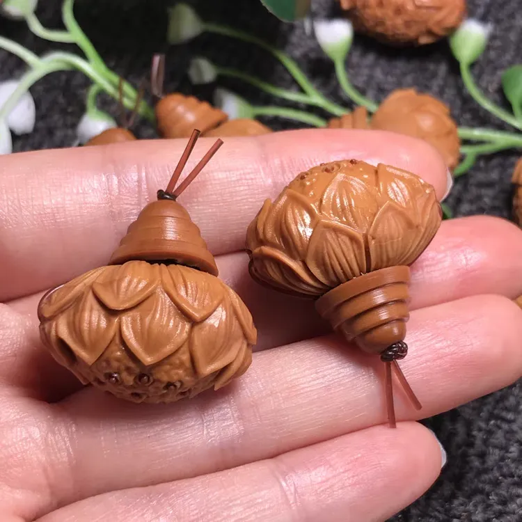 橄榄核雕刻莲花藏式分体三通文玩配饰百搭核尖星月金刚橄榄核三通
