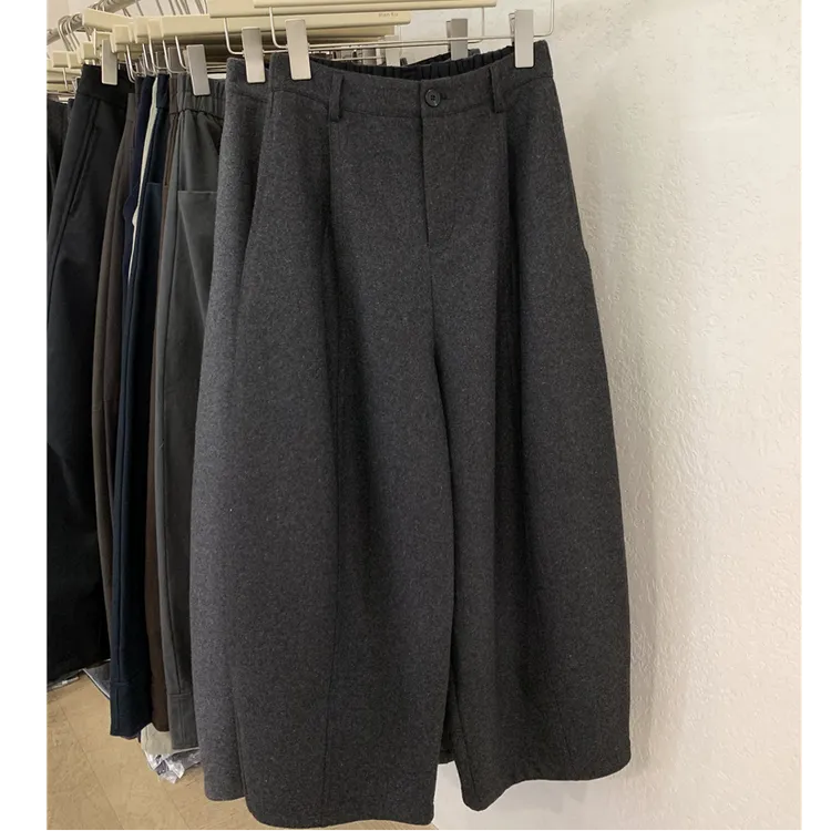 毛呢阔腿裤子女秋冬新款2025韩系小个子宽松显瘦慵懒气球休闲裤