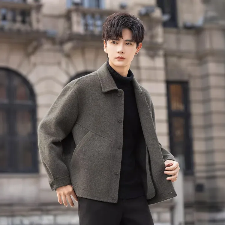 欧货2025年羊毛呢子夹克男外套冬季加厚保暖双面绒休闲毛呢大衣潮