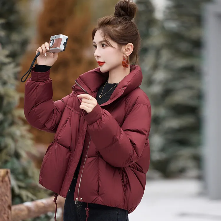 小香风加厚红色短款棉服女冬季小个子面包服洋气时尚保暖棉袄外套
