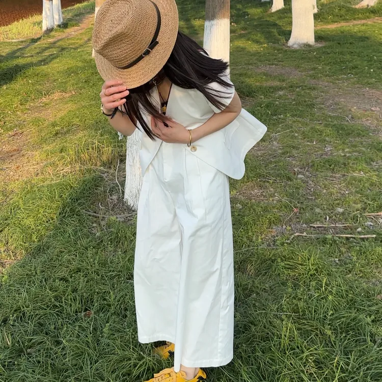 法式百搭宽松连袖气质两件套通勤穿搭九分裤套装女夏季