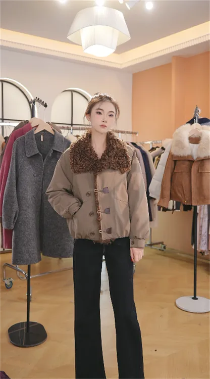 韩版宽松休闲加厚保暖环保毛毛翻领设计外套女2025款休闲外套5117