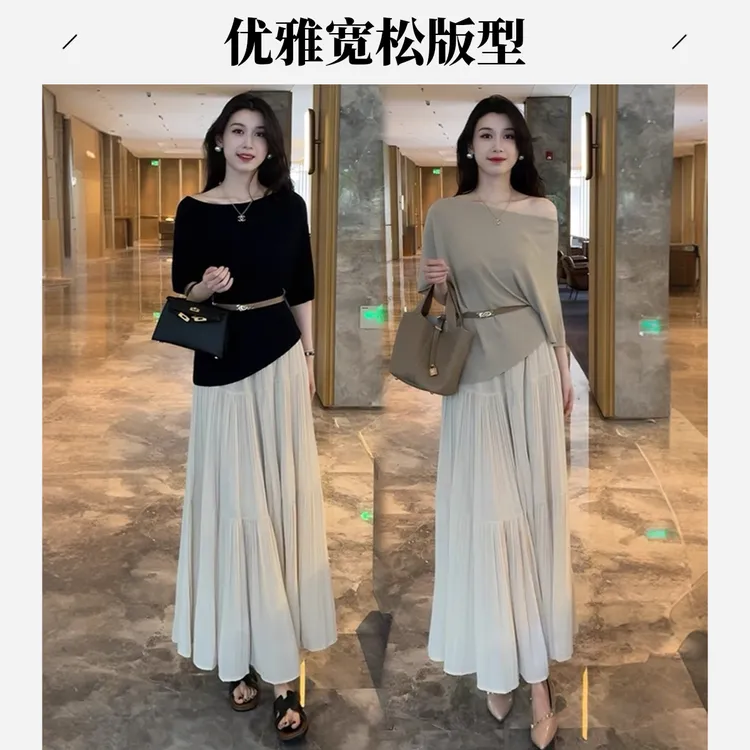 时尚套装裙女2025夏季新款时髦法式不规则斜肩上衣半身裙两件套裙