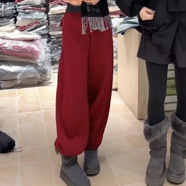 冬季加绒高腰显瘦抽绳百搭时尚气质直筒休闲裤LK2509160