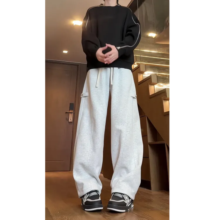 秋季新款2025运动裤男女同款美式直筒休闲结构弯刀阔腿卫裤