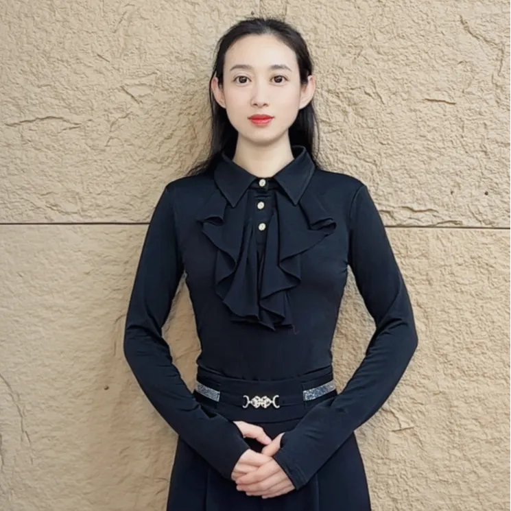 欢舞阁吉特巴摩登舞舞蹈服广场舞气质时尚衬衣领长袖女舞衣A0830