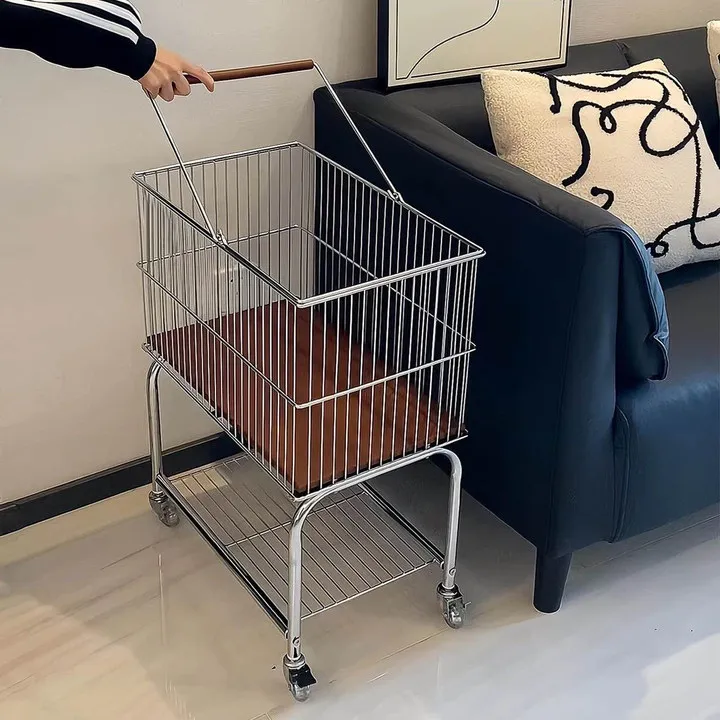 中古脏衣篮浴室双层衣服收纳篮卫生间移动洗衣篮脏衣篓推车置物架