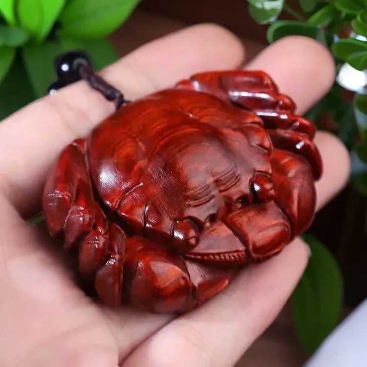 小叶紫檀木质纵横天下螃蟹手把件八方来财把玩件文玩木雕装饰摆件